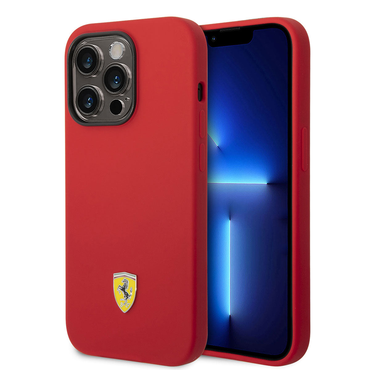 Apple iPhone 14 Pro Max Case Ferrari M-safe Charging Feature Silicone Metal Logo Design Cover Black