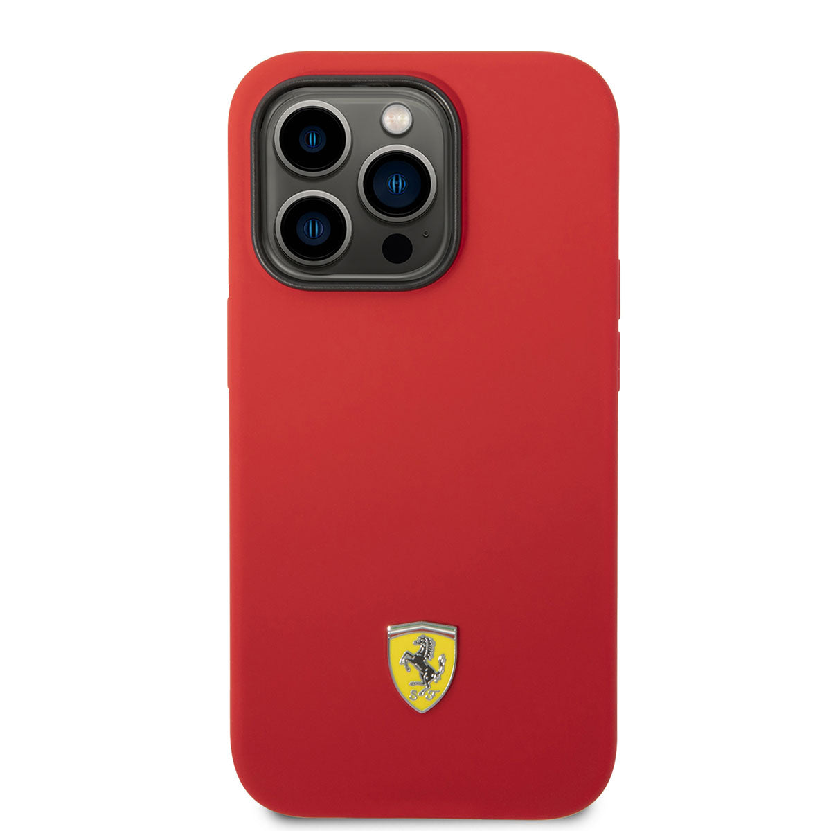 Apple iPhone 14 Pro Max Case Ferrari M-safe Charging Feature Silicone Metal Logo Design Cover Black