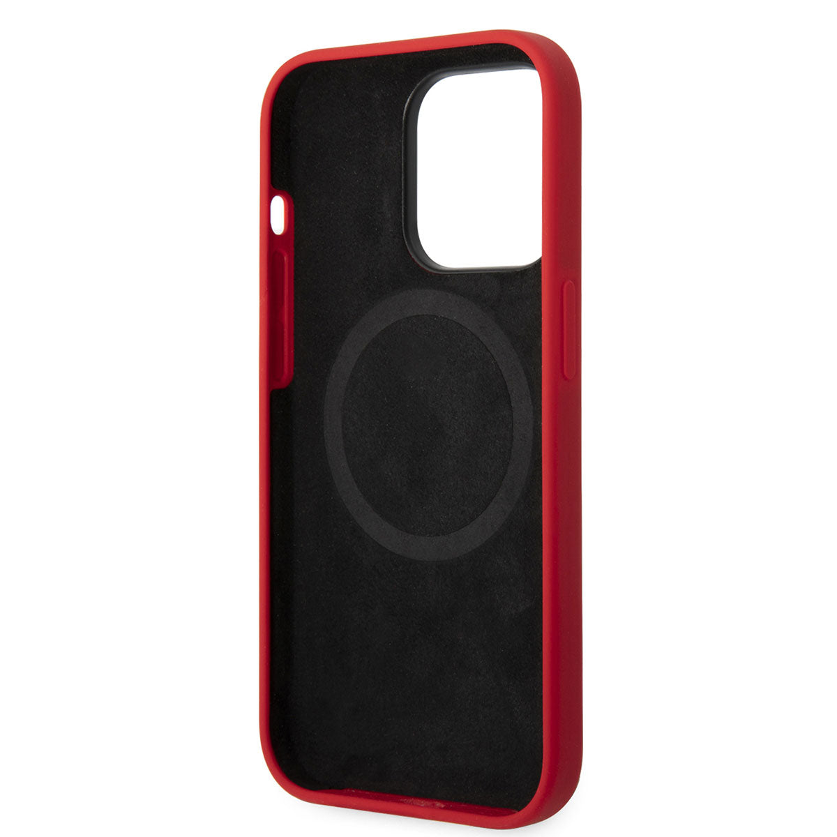 Apple iPhone 14 Pro Max Case Ferrari M-safe Charging Feature Silicone Metal Logo Design Cover Red