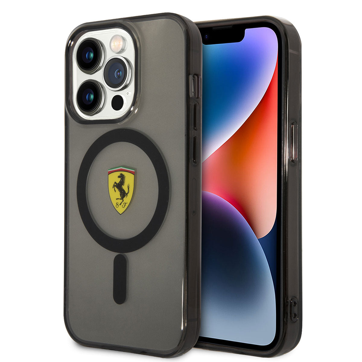 Apple iPhone 14 Pro Max Case Ferrari M-safe Charging Feature Semi-Transparent Design Cover Yellow