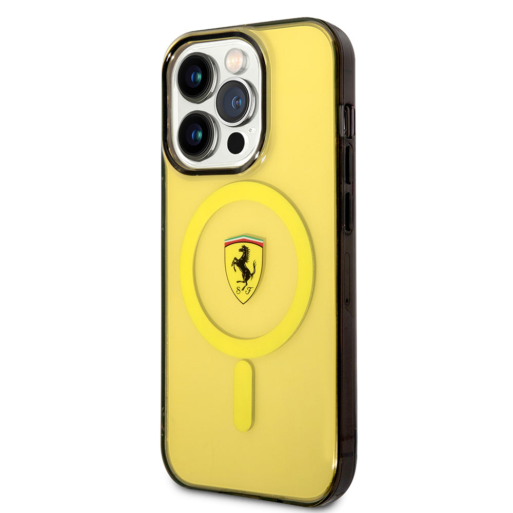 Apple iPhone 14 Pro Max Kılıf Ferrari M-safe Şarj Özellikli Yarı Transparan Dizayn Kapak Siyah