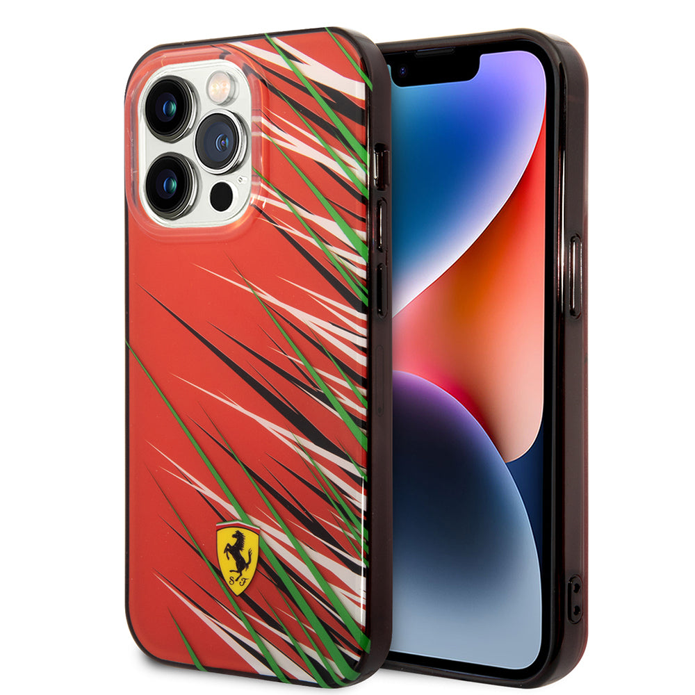 Apple iPhone 14 Pro Max Case Ferrari Original Licensed Print Logo Grass Pattern Cover Red