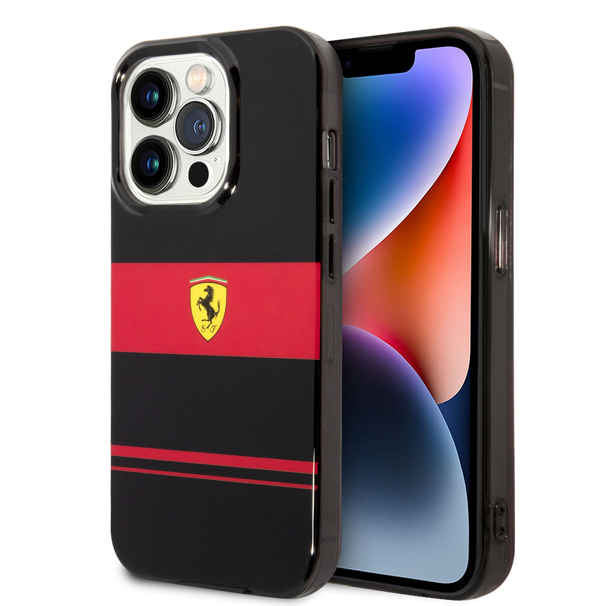 Apple iPhone 14 Pro Max Case Ferrari Original Licensed M-Safe Charging Feature Horizontal Stripe Design Cover Black