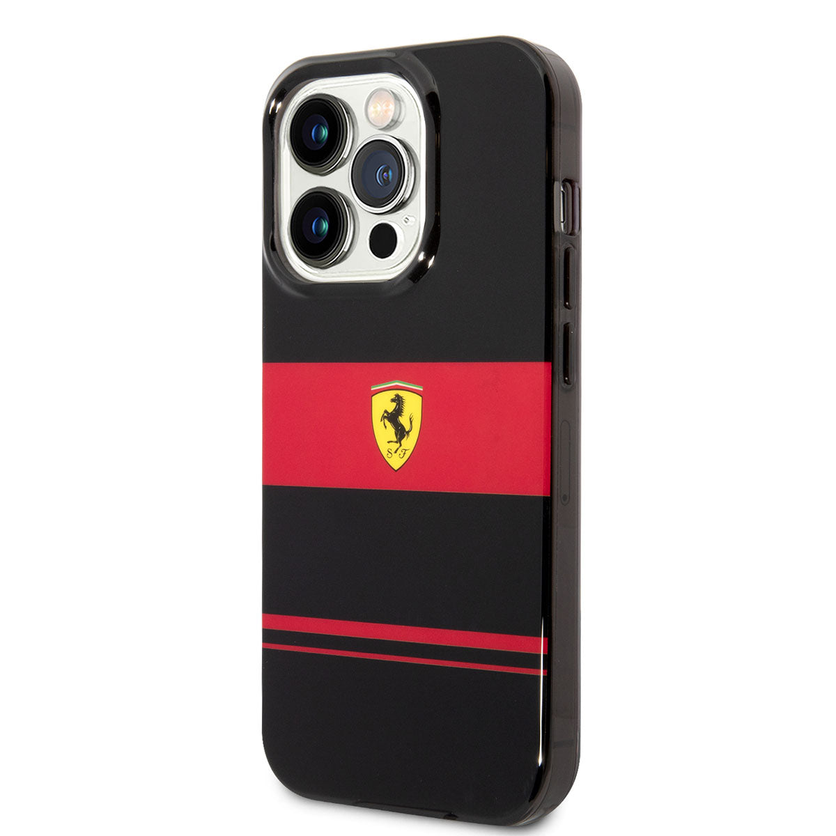 Apple iPhone 14 Pro Max Case Ferrari Original Licensed M-Safe Charging Feature Horizontal Stripe Design Cover Black