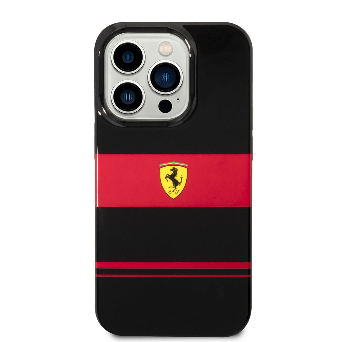 Apple iPhone 14 Pro Max Case Ferrari Original Licensed M-Safe Charging Feature Horizontal Stripe Design Cover Black