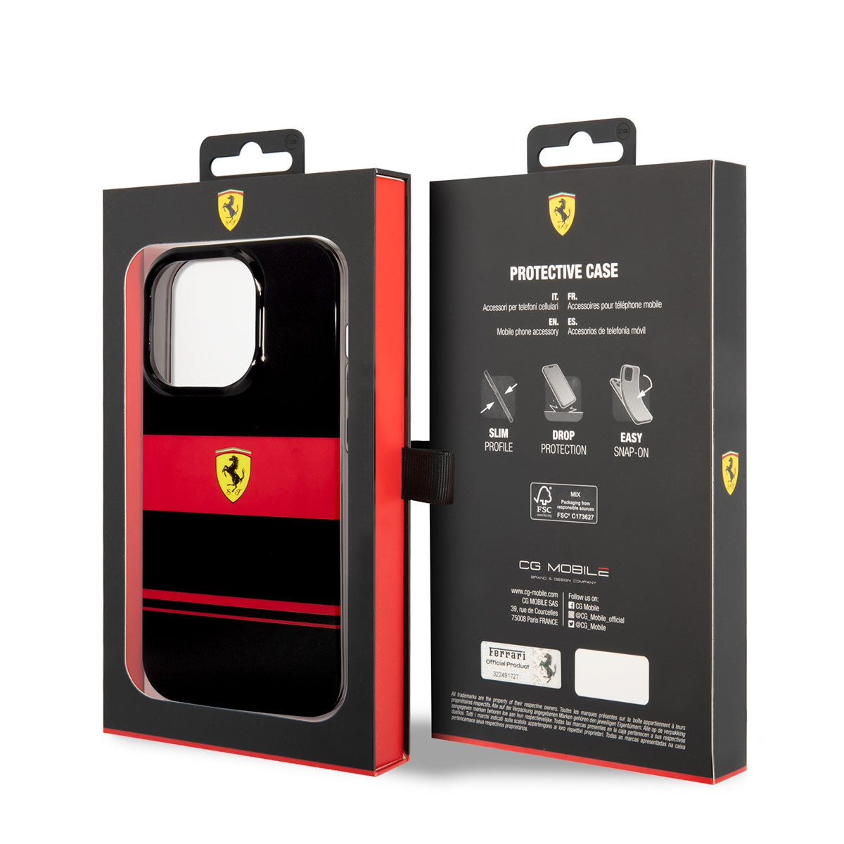 Apple iPhone 14 Pro Max Case Ferrari Original Licensed M-Safe Charging Feature Horizontal Stripe Design Cover Black