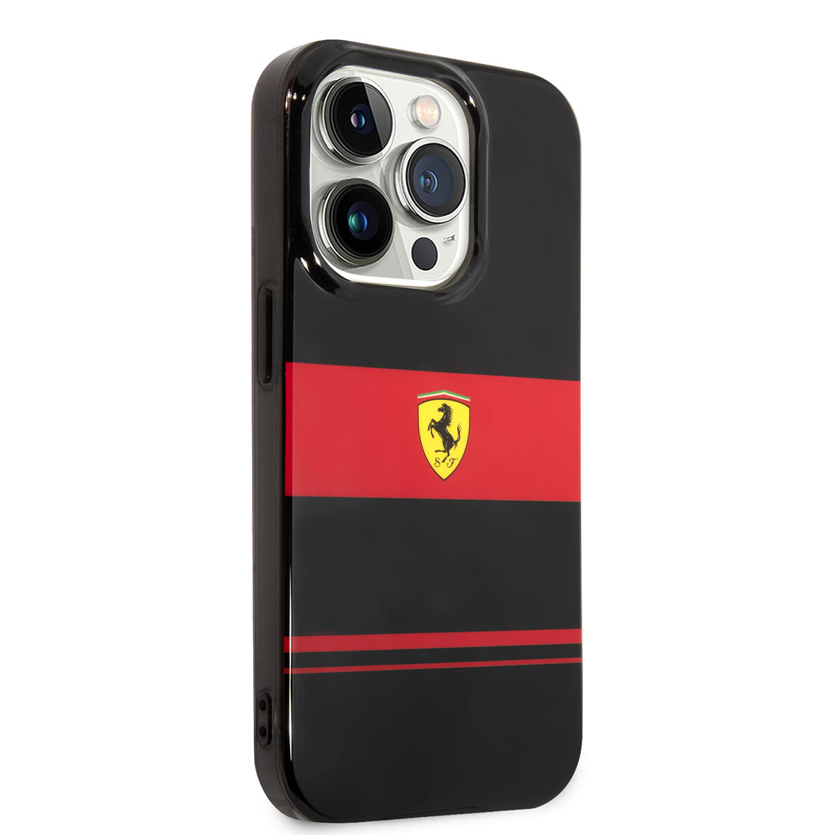Apple iPhone 14 Pro Max Case Ferrari Original Licensed M-Safe Charging Feature Horizontal Stripe Design Cover Black