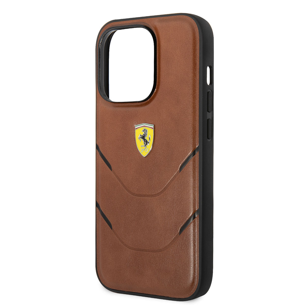 Apple iPhone 14 Pro Max Case Ferrari Original Licensed PU Leather Hot Print Striped Design Cover Brown