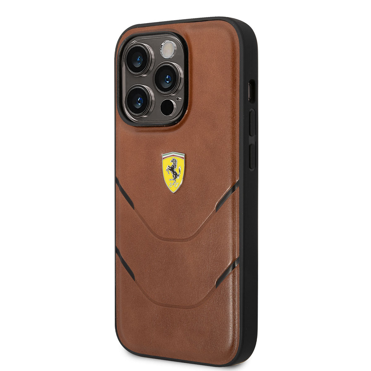 Apple iPhone 14 Pro Max Case Ferrari Original Licensed PU Leather Hot Print Striped Design Cover Brown