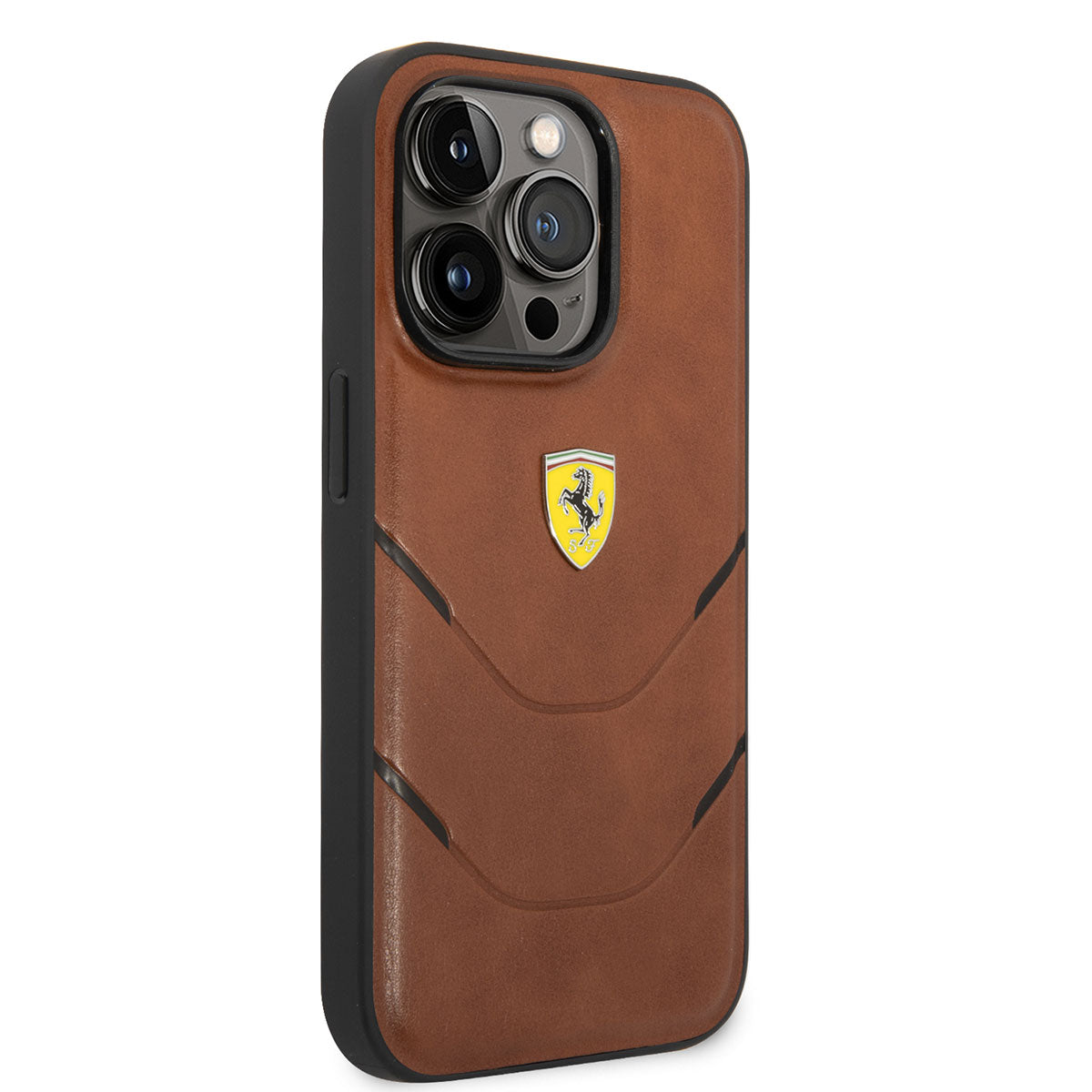 Apple iPhone 14 Pro Max Case Ferrari Original Licensed PU Leather Hot Print Striped Design Cover Brown