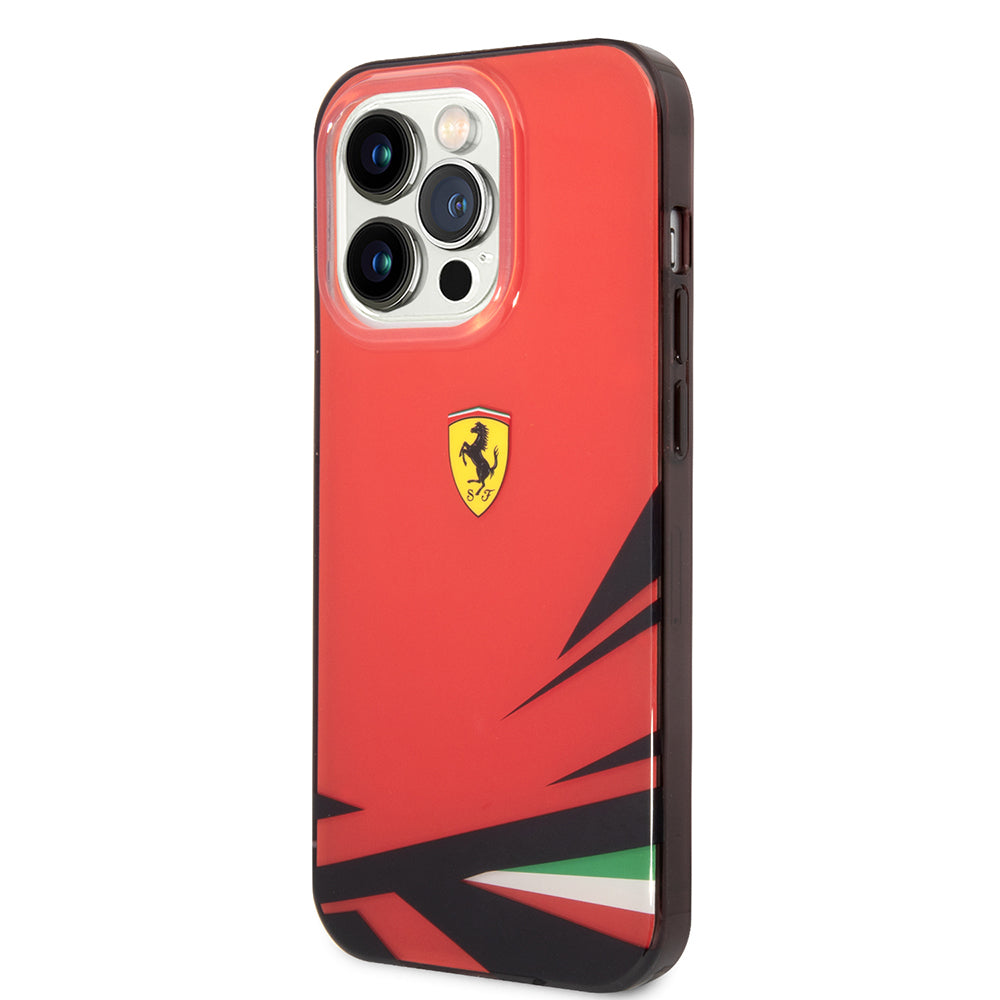 Apple iPhone 14 Pro Max Kılıf Ferrari Sarı İtalyan Bayrak Baskılı Dizayn Kapak Kırmızı