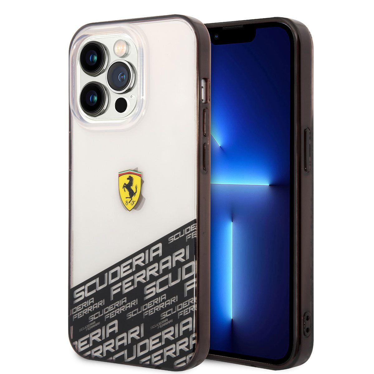 Apple iPhone 14 Pro Max Case Ferrari Transparent Bottom Printed Design Cover Silver