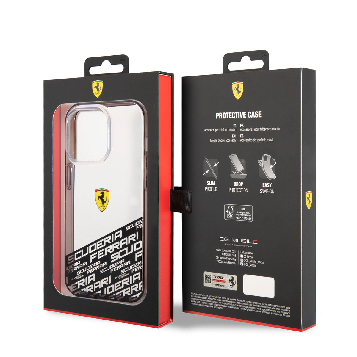 Apple iPhone 14 Pro Max Case Ferrari Transparent Bottom Printed Design Cover Silver