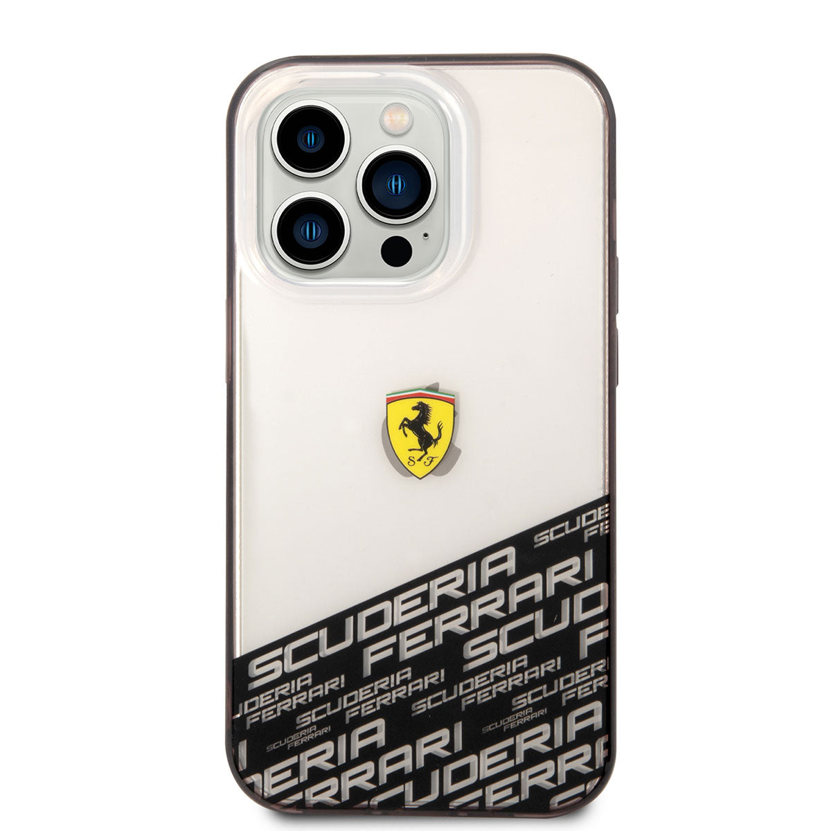 Apple iPhone 14 Pro Max Case Ferrari Transparent Bottom Printed Design Cover Silver