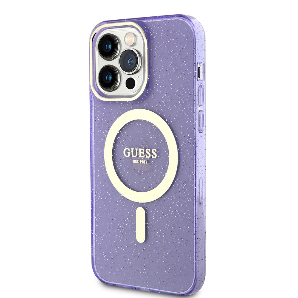 Apple iPhone 14 Pro Max Case GUESS M-safe Charging Glitter Cover Purple