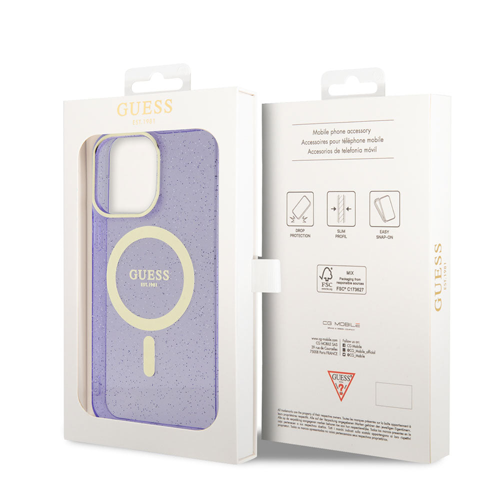 Apple iPhone 14 Pro Max Case GUESS M-safe Charging Glitter Cover Purple
