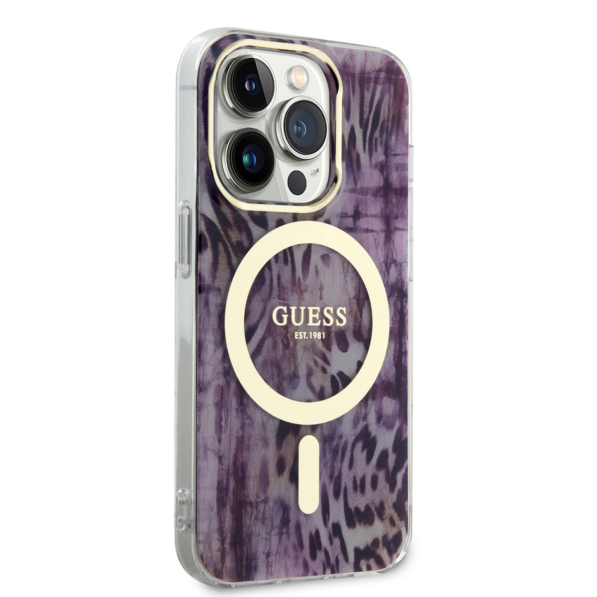 Apple iPhone 14 Pro Max Case GUESS M-safe Charging Feature Leopard Pattern Cover Pink