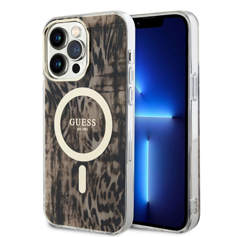 Apple iPhone 14 Pro Max Case GUESS M-safe Charging Feature Leopard Pattern Cover Pink