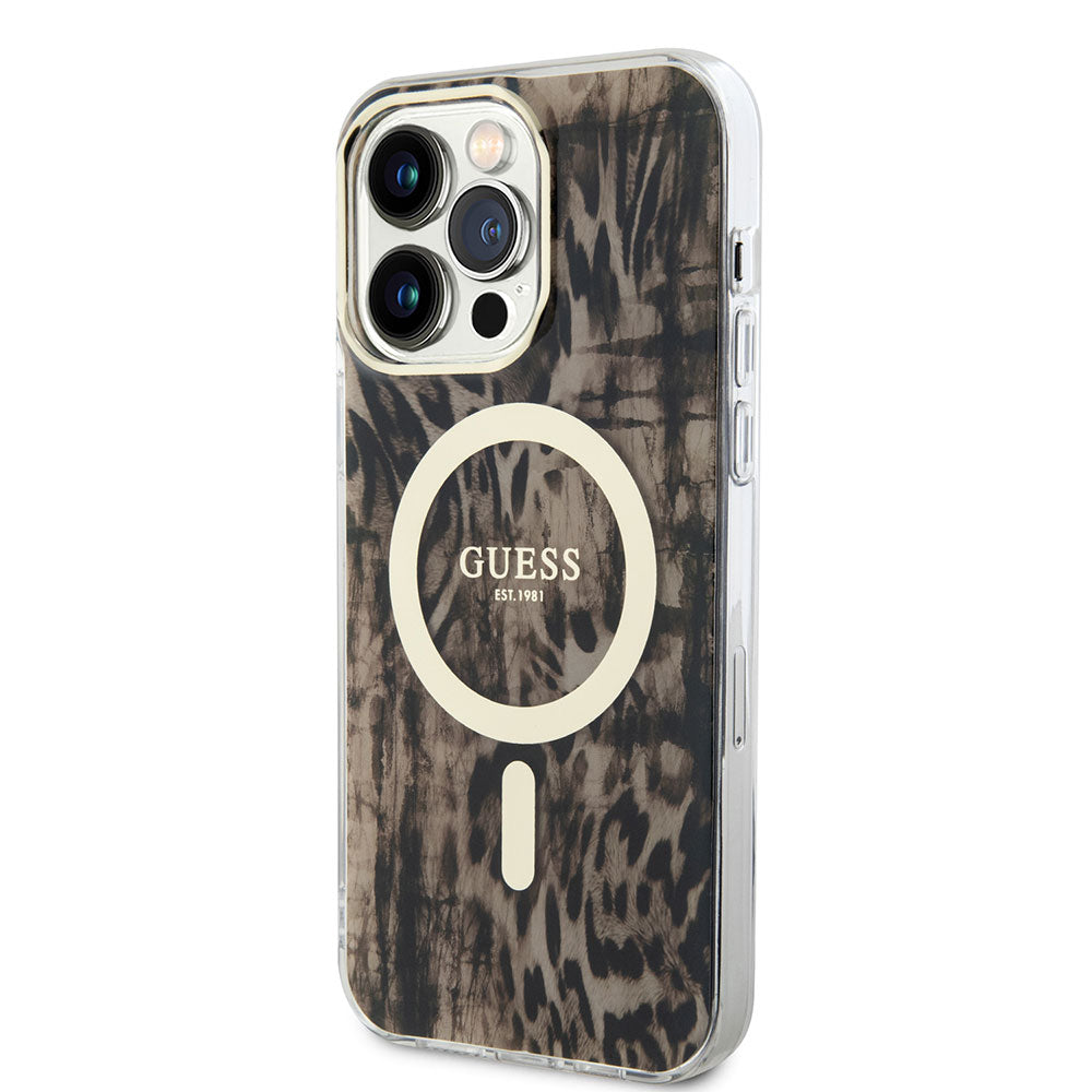 Apple iPhone 14 Pro Max Case GUESS M-safe Charging Feature Leopard Pattern Cover Pink