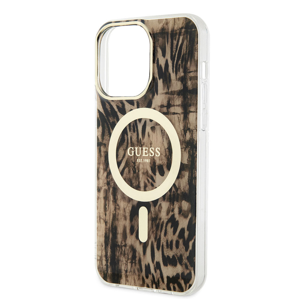 Apple iPhone 14 Pro Max Case GUESS M-safe Charging Feature Leopard Pattern Cover Pink