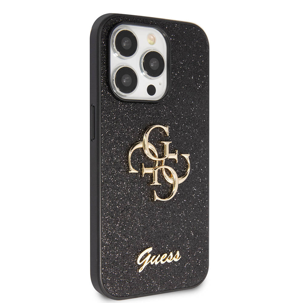Apple iPhone 14 Pro Max Case Guess Original Licensed 4G Large Metal Logo Glitter Cover Gold