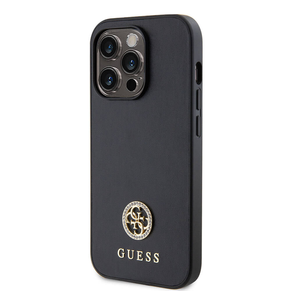 Apple iPhone 14 Pro Max Case Guess Original Licensed Leather 4G Metal Logo Strass Cover Black