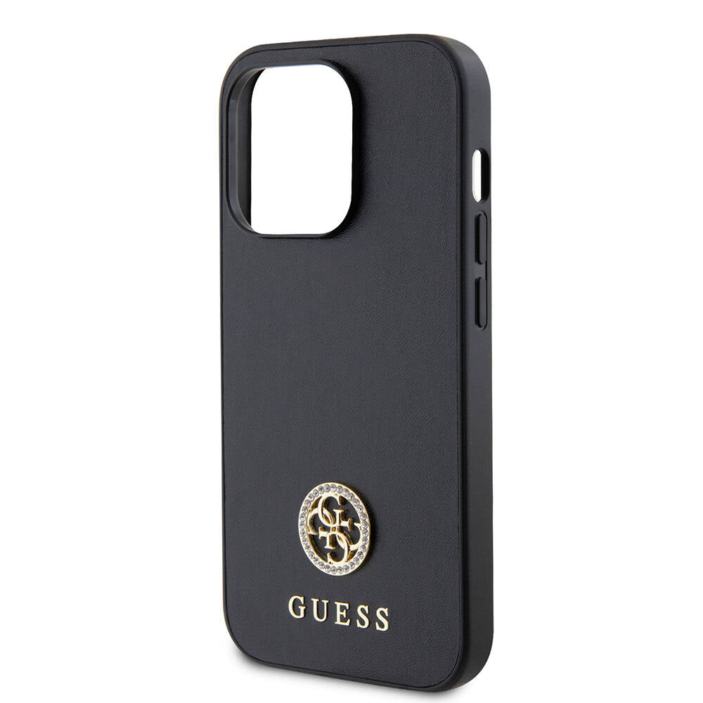 Apple iPhone 14 Pro Max Case Guess Original Licensed Leather 4G Metal Logo Strass Cover Black