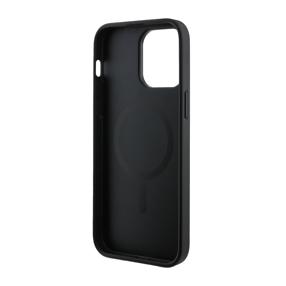 Apple iPhone 14 Pro Max Case Guess Original Licensed M-safe Charging Feature 4G Pattern Text Logo Cover Black