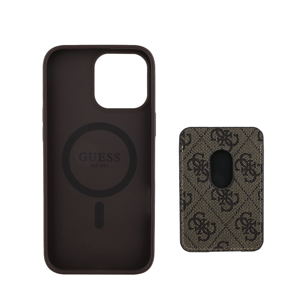 Apple iPhone 14 Pro Max Case Guess Original Licensed M-safe Charging Feature 4G Patterned Striped Card Holder Cover Black