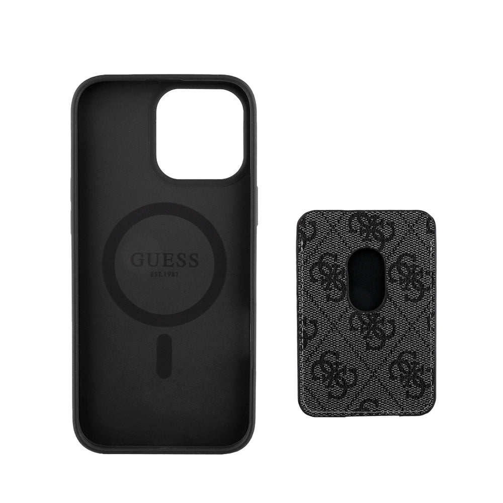 Apple iPhone 14 Pro Max Case Guess Original Licensed M-safe Charging Feature 4G Patterned Striped Card Holder Cover Brown