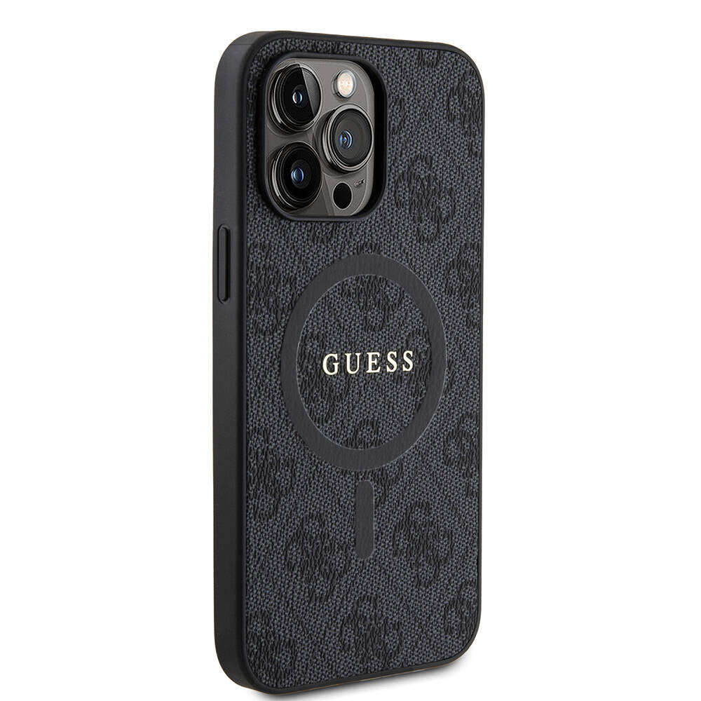 Apple iPhone 14 Pro Max Case Guess Original Licensed M-safe Charging Feature PU Ring 4G Patterned Text Logo Cover Pink