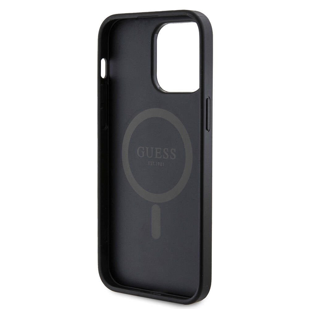 Apple iPhone 14 Pro Max Case Guess Original Licensed M-safe Charging Feature PU Ring 4G Patterned Text Logo Cover Brown