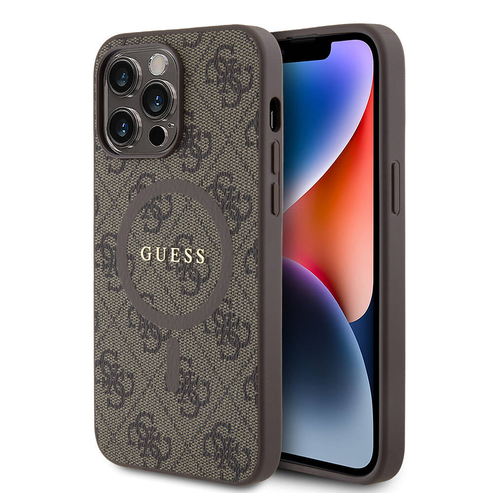 Apple iPhone 14 Pro Max Case Guess Original Licensed M-safe Charging Feature PU Ring 4G Patterned Text Logo Cover Black