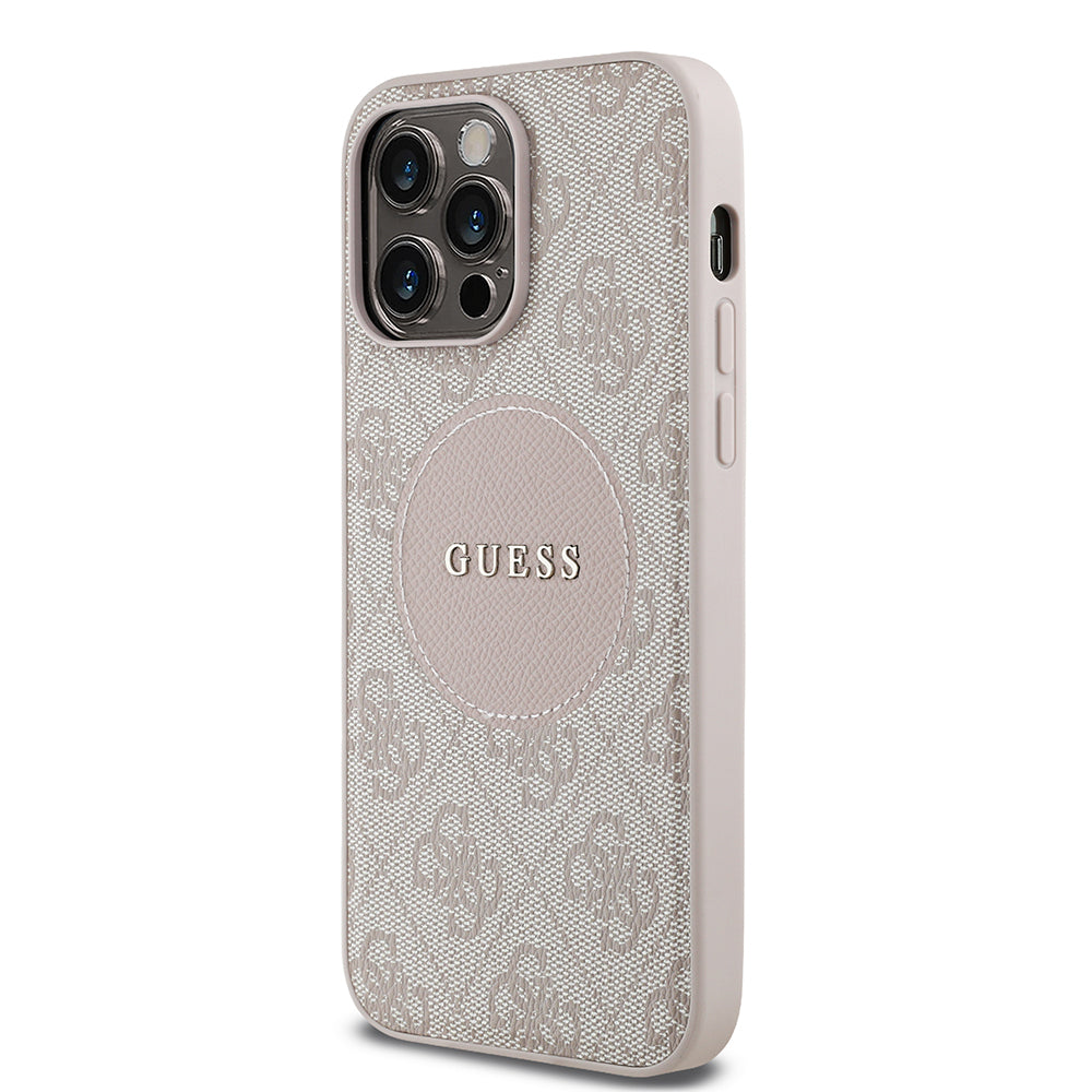 Apple iPhone 14 Pro Max Case Guess Original Licensed M-safe Charging Feature Circle Classic Cover Brown with Text Logo
