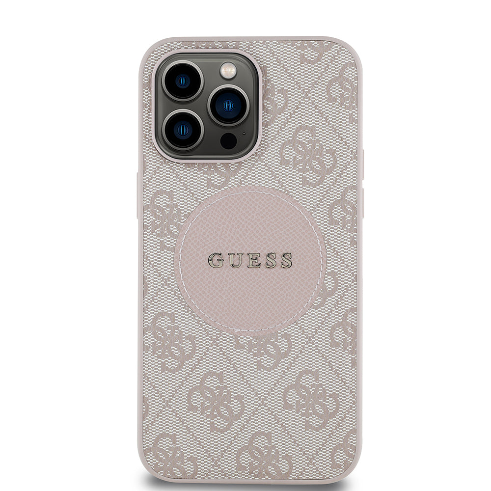 Apple iPhone 14 Pro Max Case Guess Original Licensed M-safe Charging Feature Circle Classic Cover Brown with Text Logo