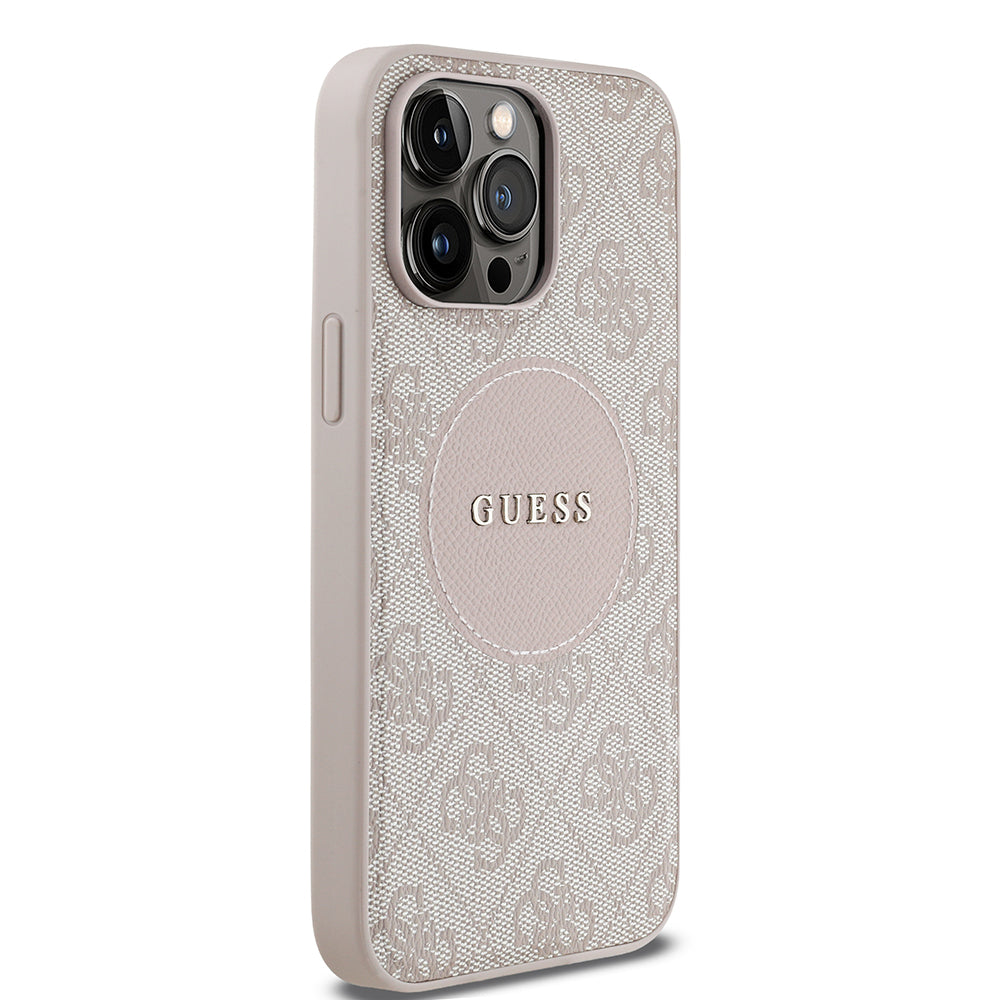 Apple iPhone 14 Pro Max Case Guess Original Licensed M-safe Charging Feature Circle Classic Cover Brown with Text Logo