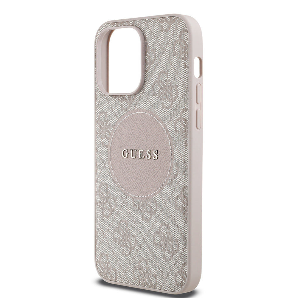 Apple iPhone 14 Pro Max Case Guess Original Licensed M-safe Charging Feature Circle Classic Cover Brown with Text Logo
