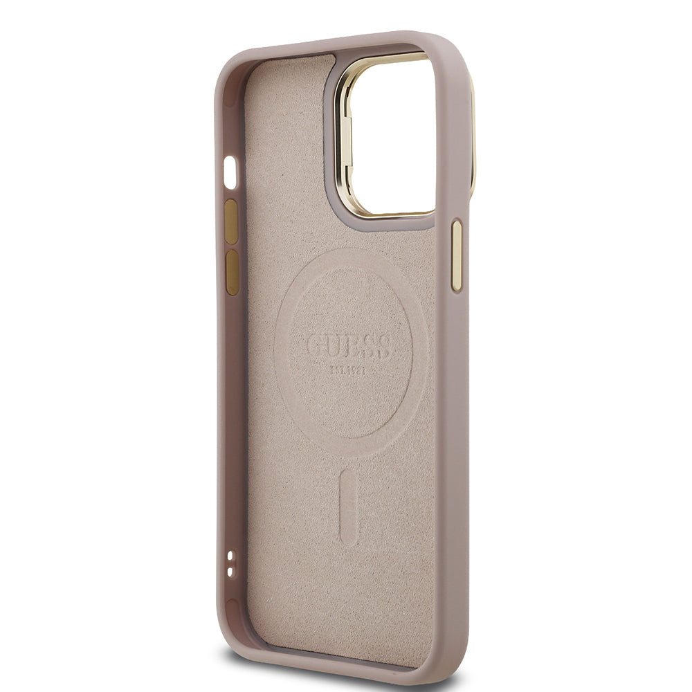 Apple iPhone 14 Pro Max Case Guess Original Licensed PU Leather Stone Triangle Logo 4G Patterned Camera Stand Cover Brown