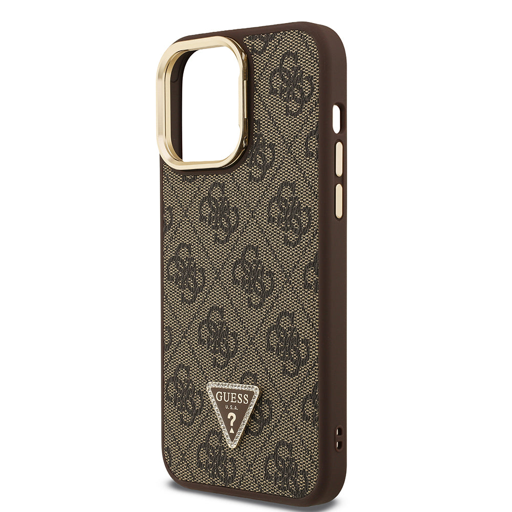 Apple iPhone 14 Pro Max Case Guess Original Licensed PU Leather Stone Triangle Logo 4G Patterned Camera Stand Cover Black