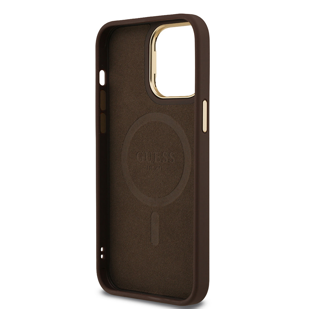 Apple iPhone 14 Pro Max Case Guess Original Licensed PU Leather Stone Triangle Logo 4G Patterned Camera Stand Cover Black