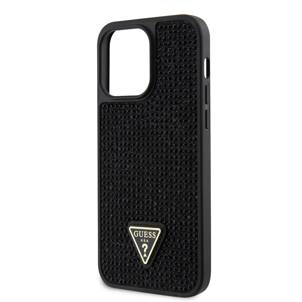 Apple iPhone 14 Pro Max Case Guess Original Licensed Stone Back Surface Triangle Logo Cover Pink