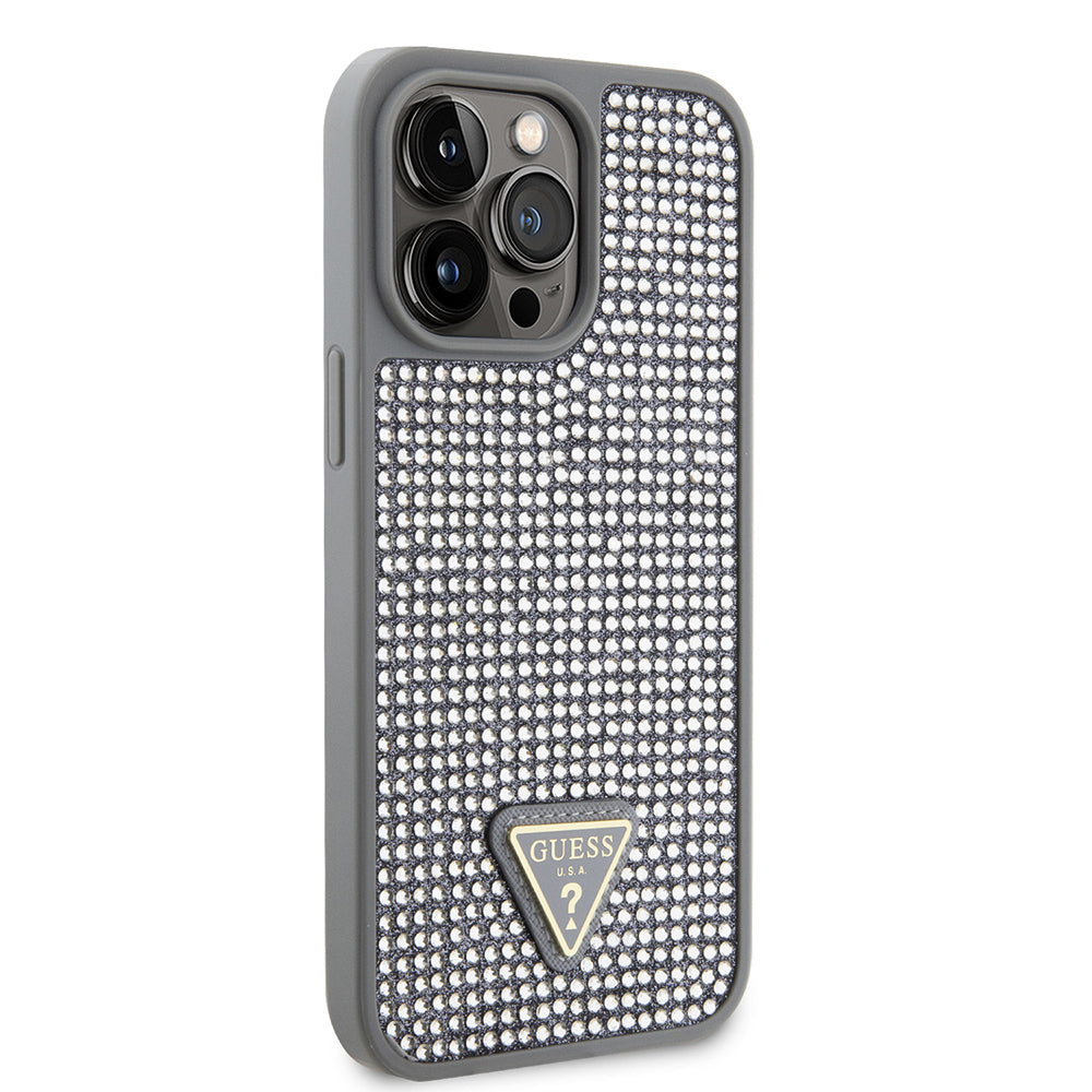 Apple iPhone 14 Pro Max Case Guess Original Licensed Stone Back Surface Triangle Logo Cover Pink