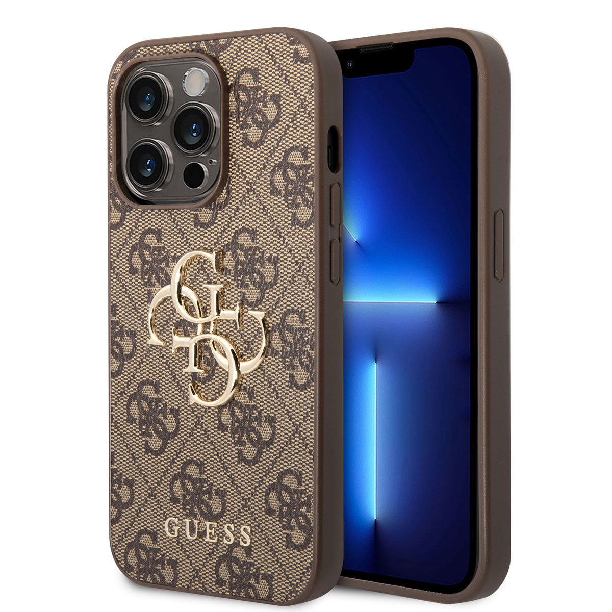 Apple iPhone 14 Pro Max Case GUESS PU Leather Large Metal Logo Design Cover Brown