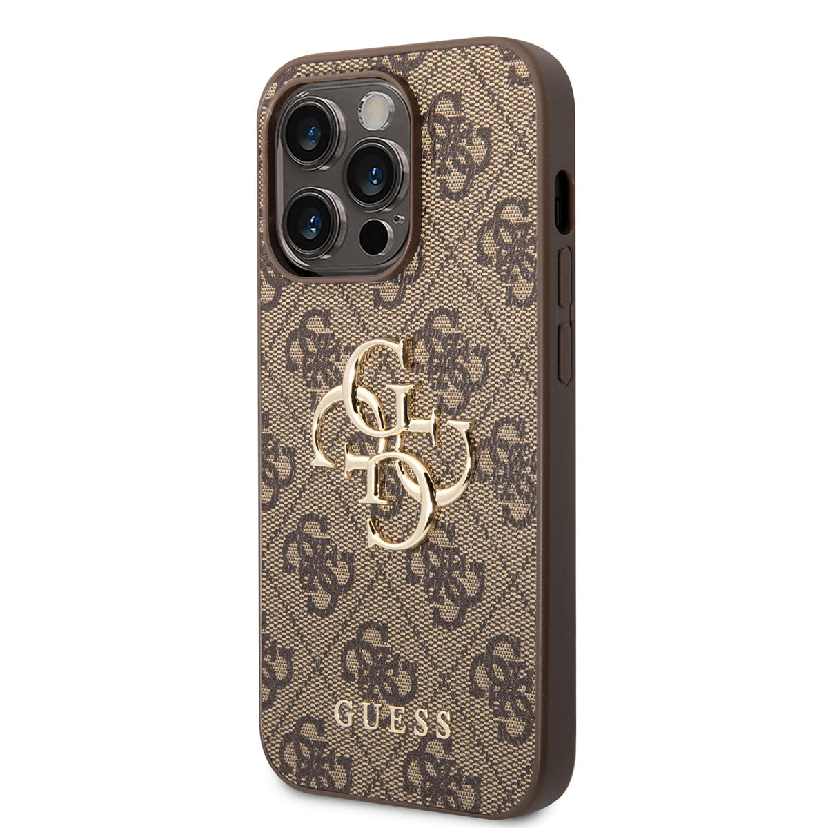 Apple iPhone 14 Pro Max Case GUESS PU Leather Large Metal Logo Design Cover Brown