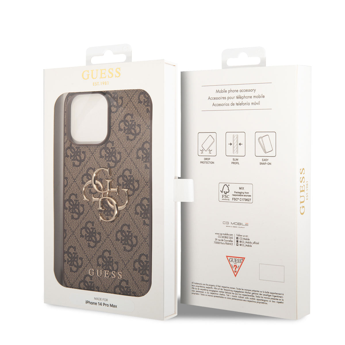 Apple iPhone 14 Pro Max Case GUESS PU Leather Large Metal Logo Design Cover Brown