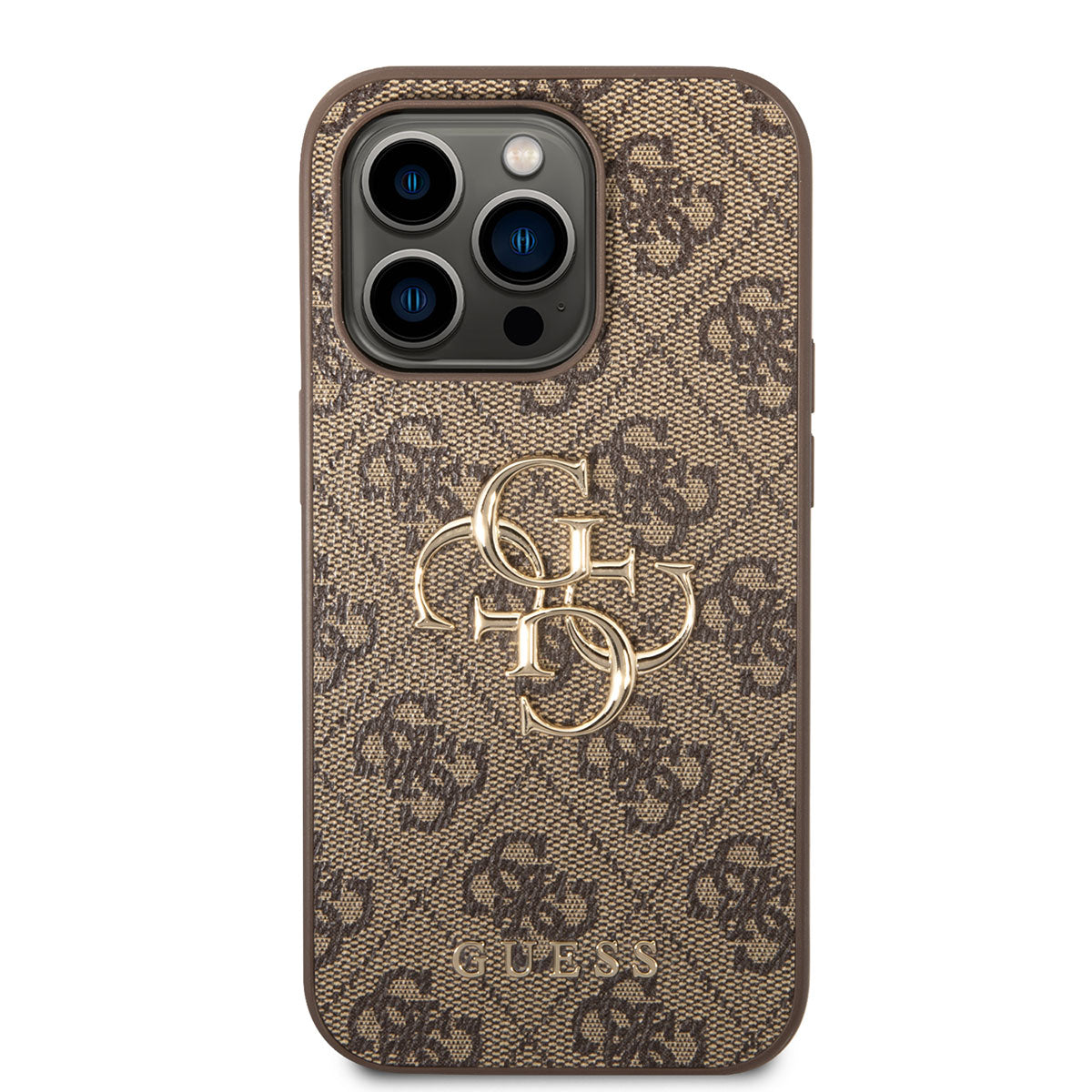 Apple iPhone 14 Pro Max Case GUESS PU Leather Large Metal Logo Design Cover Brown