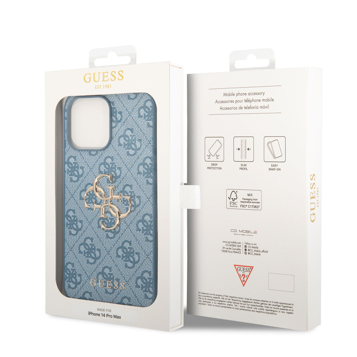 Apple iPhone 14 Pro Max Case GUESS PU Leather Large Metal Logo Design Cover Blue