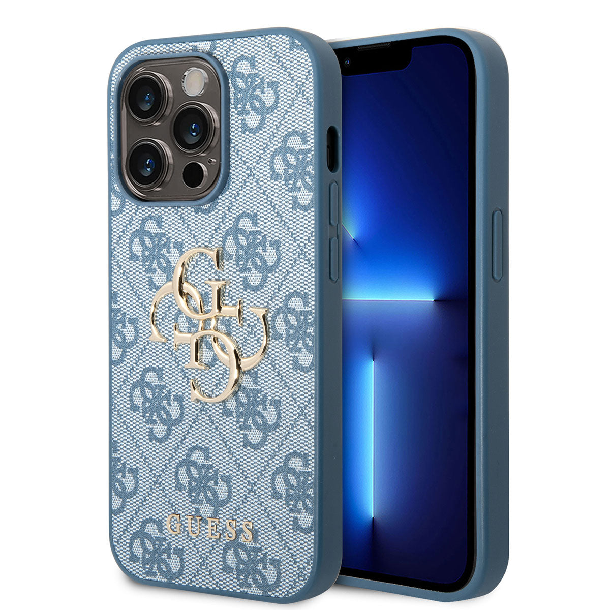 Apple iPhone 14 Pro Max Case GUESS PU Leather Large Metal Logo Design Cover Blue