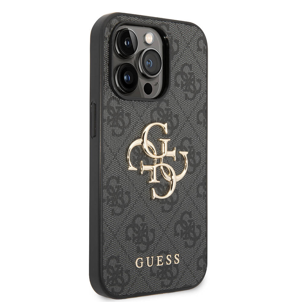 Apple iPhone 14 Pro Max Case GUESS PU Leather Large Metal Logo Design Cover Brown