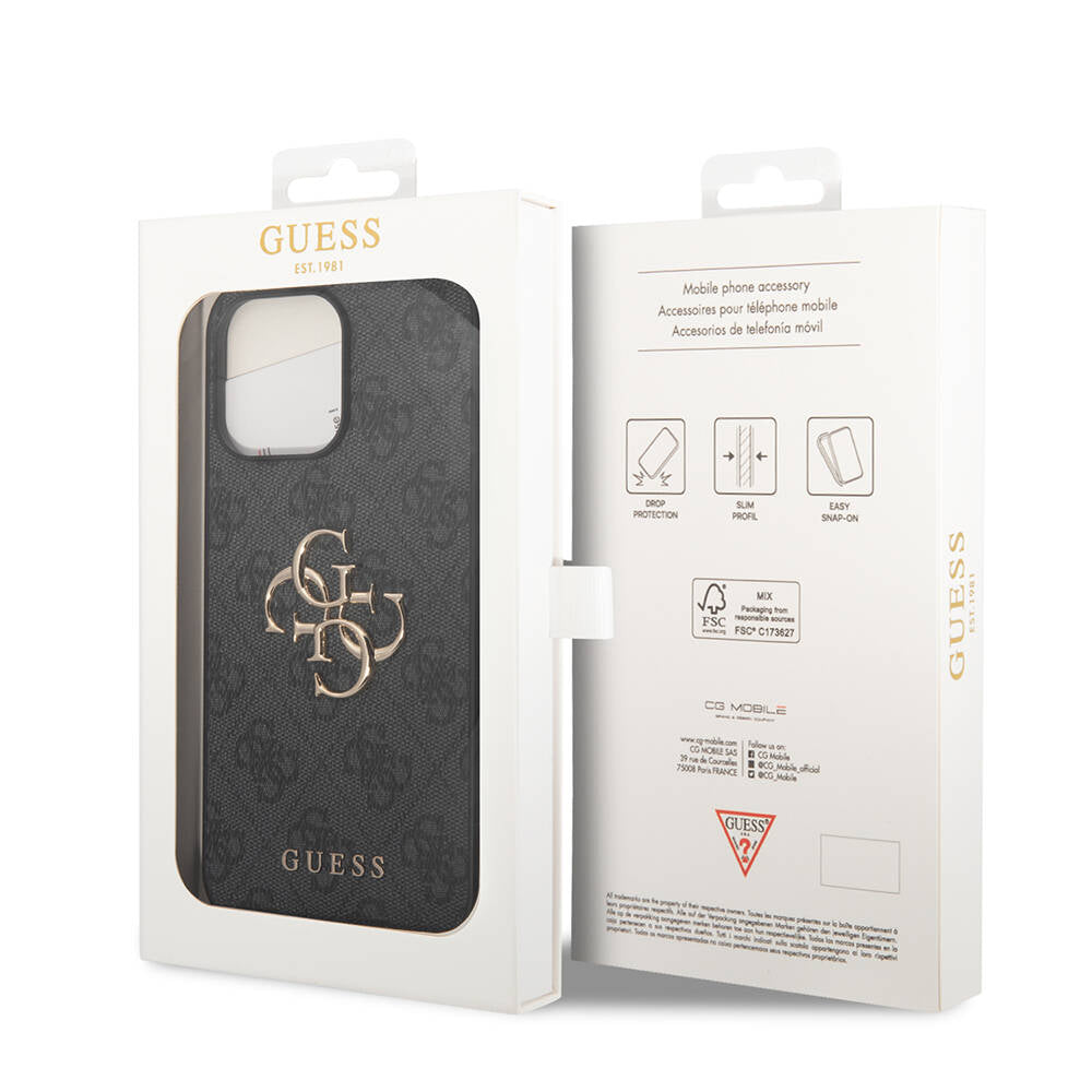 Apple iPhone 14 Pro Max Case GUESS PU Leather Large Metal Logo Design Cover Brown
